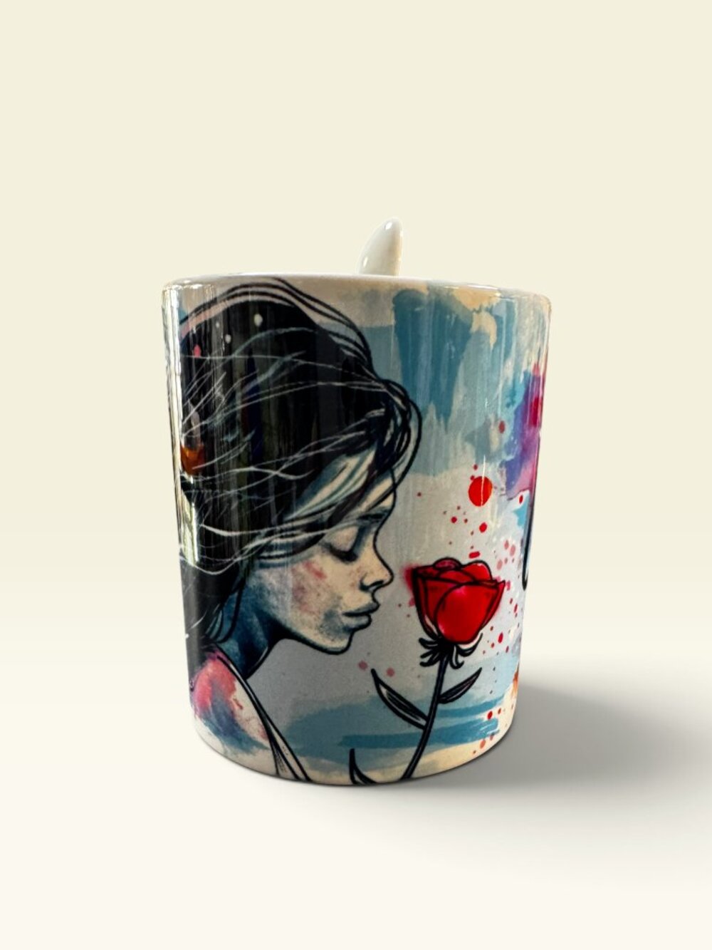 Artistic Ceramic Coffee Mug with Spoon, 11 oz